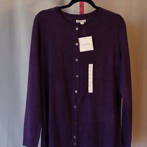Croft & Barrow Super Soft Cardigan Sweater, Button Up, Deep Purble, NWTS, Large